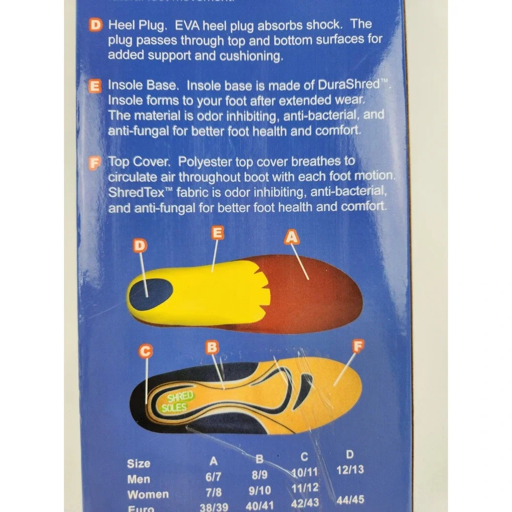 Shred Soles Performance Snowboard Boot Insoles ski boots Mens 10-11 Womens 11-12
